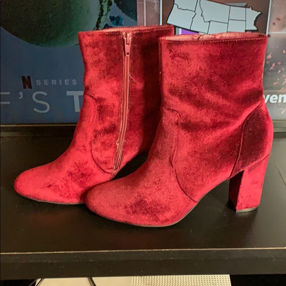 Burgundy Velvet Booties Size 9